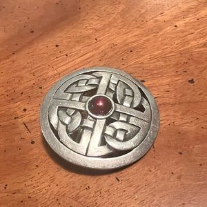 Vintage 925 Sterling Silver MMA Rhodolite Garnet Celtic Knot Pin Brooch